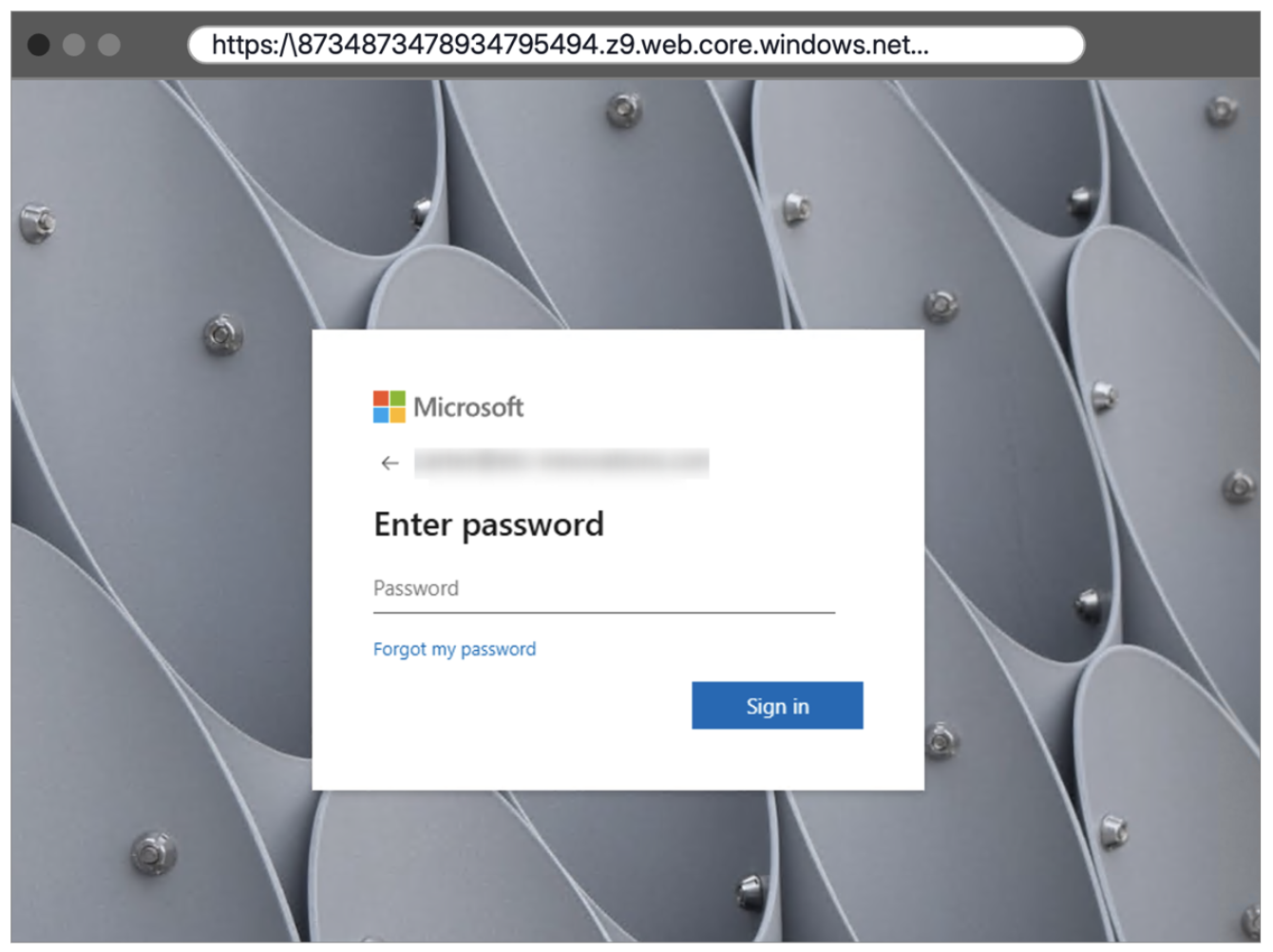 Microsoft-themed password screen with organizational branding in a documented phishing flow